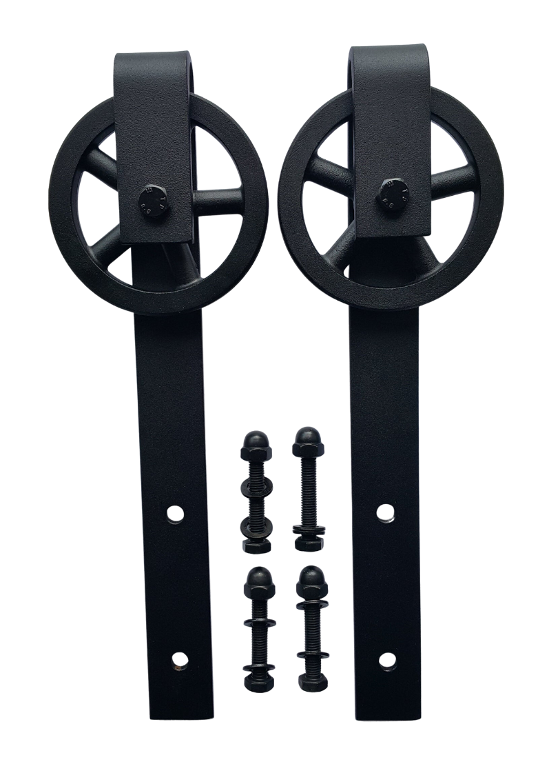Premium Barn Door Wheel & Bracket Assembly Only - Vintage look 120mm Aluminium Spoke Wheel