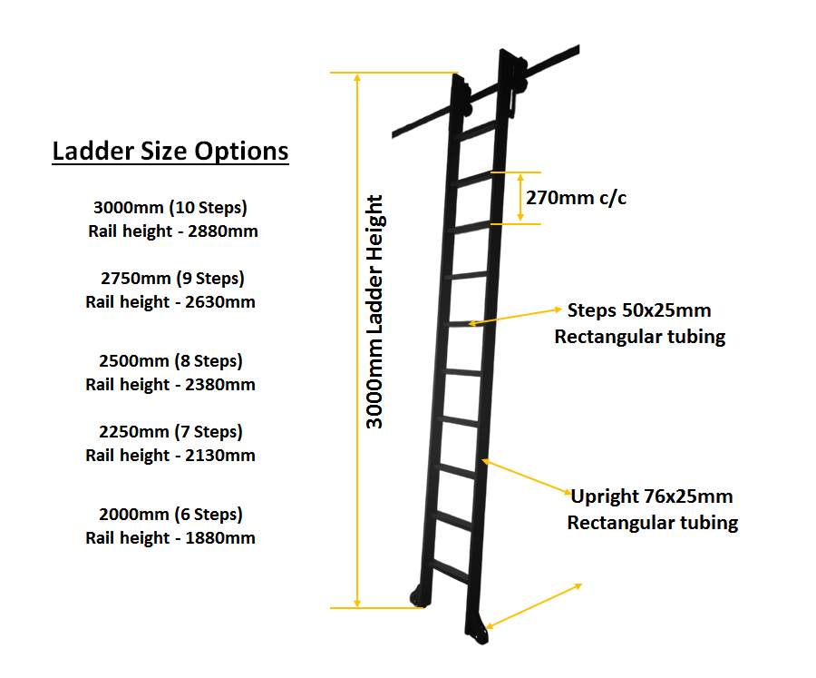 Steel Library Ladder only for 120mm or 70mm Sliding Bracket Kit