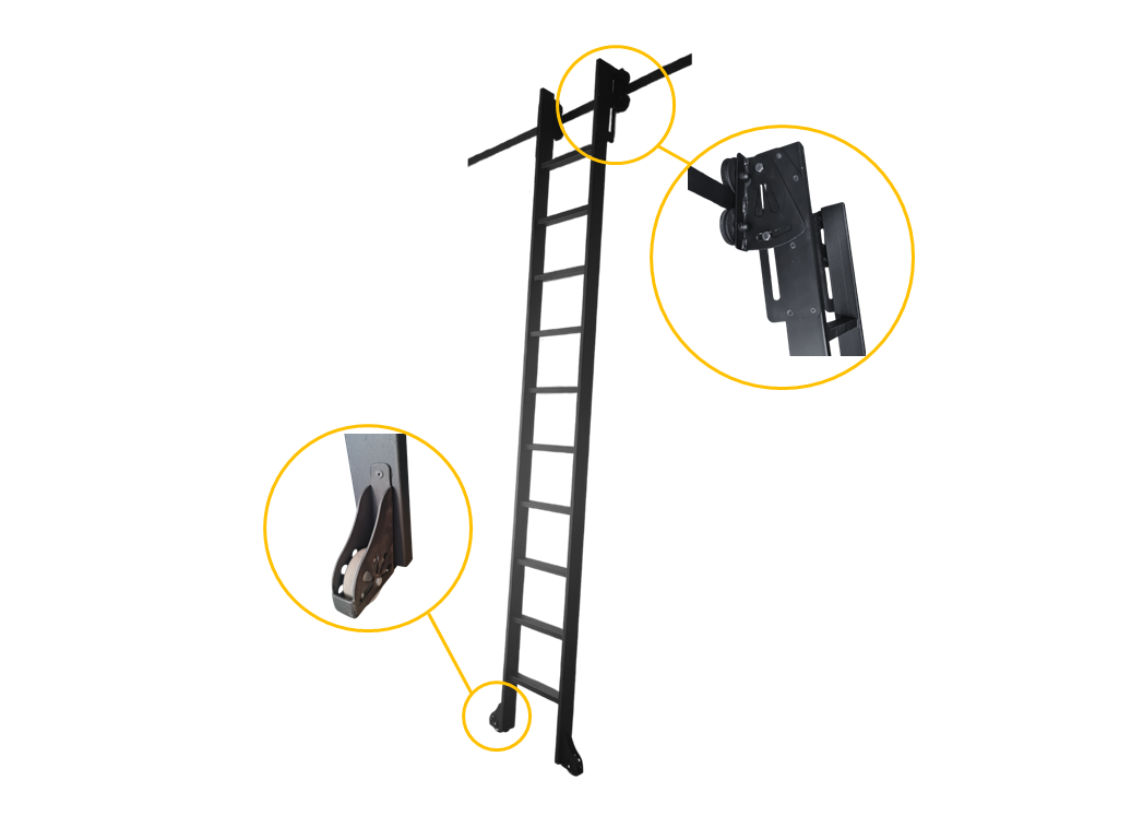 DIY Library or Sliding Ladder 70mm Classic Look Wheel Kit With Brake - Stow upright