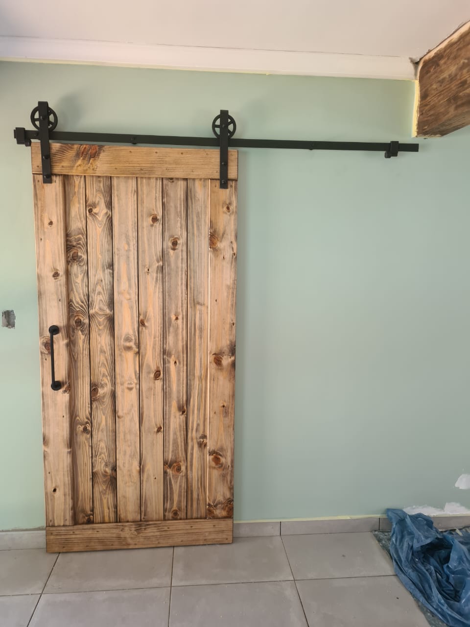 Premium Barn Door Wheel & Bracket Assembly Only - Vintage look 120mm Aluminium Spoke Wheel
