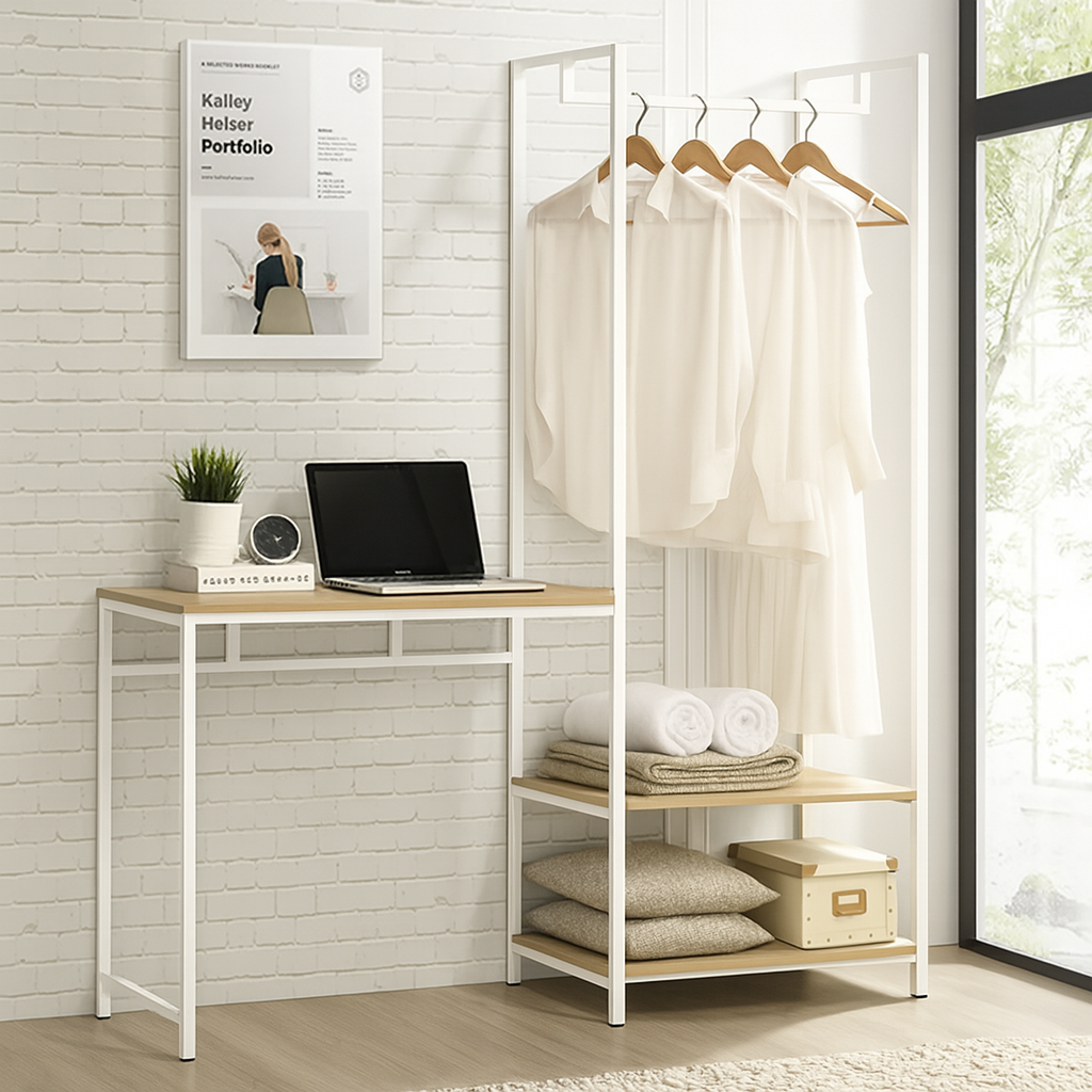 Open Wardrobe Desk Combo – Space-Saving, Minimalist Storage and Workspace