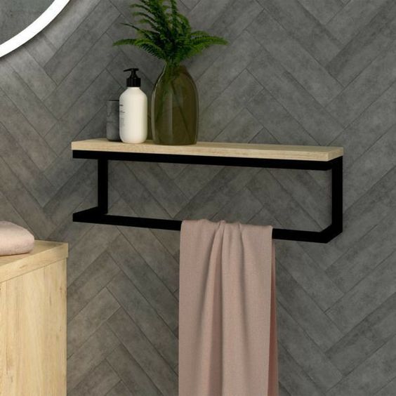 Towel rack 800mm with Rubberwood shelf