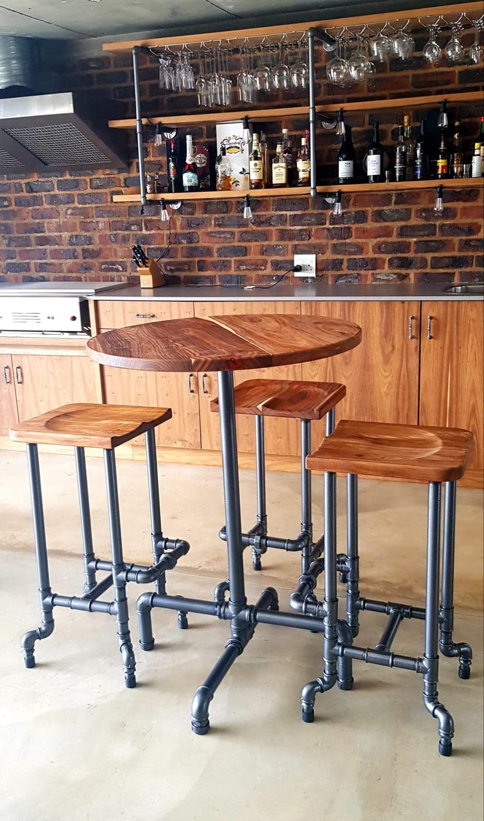 Bar Pipe Stool with foot rail Aluminium Flanges - Pipe Furniture One Stop Shop