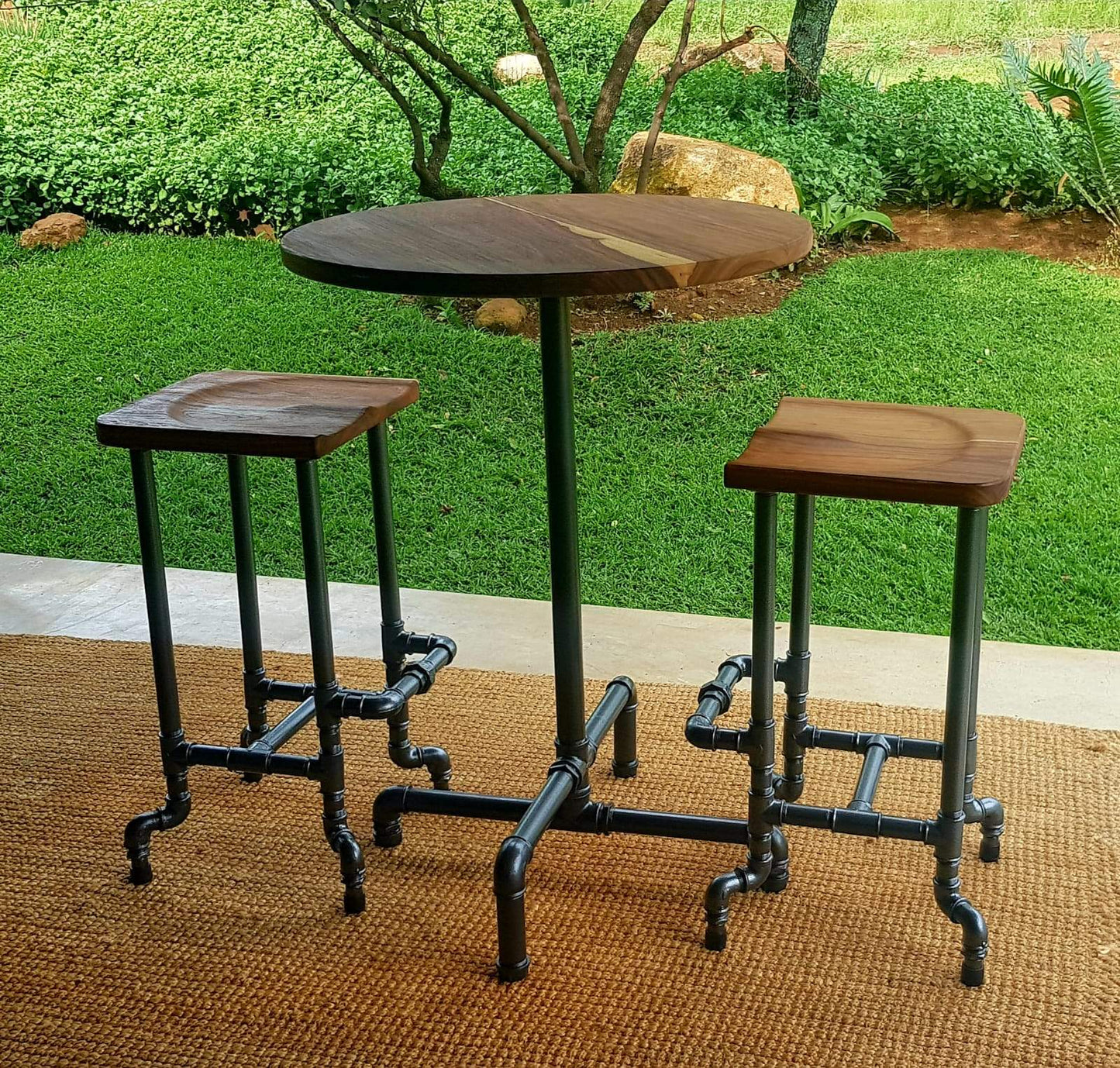 Bar Pipe Stool with foot rail Aluminium Flanges - Pipe Furniture One Stop Shop