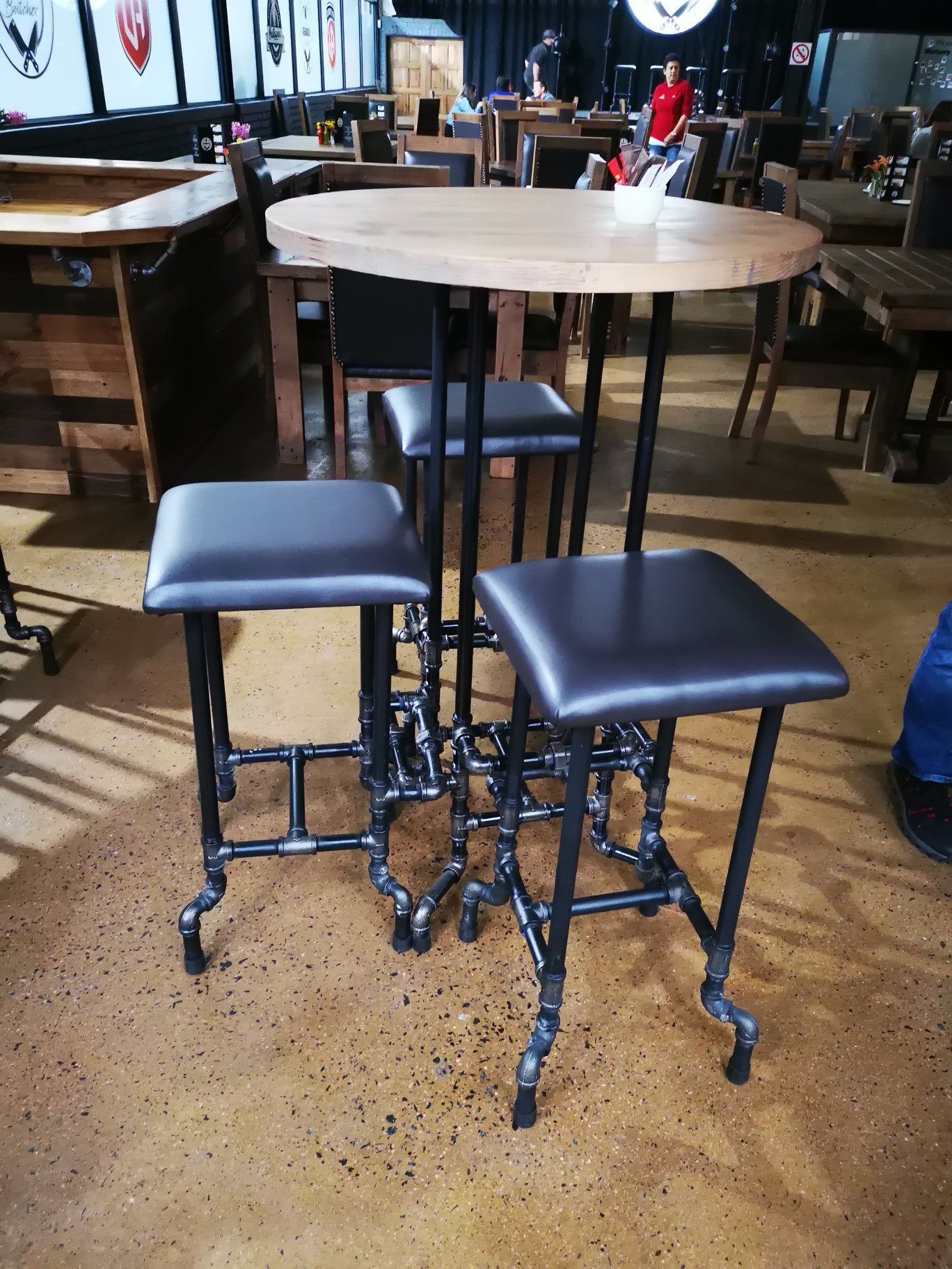 Bar Pipe Stool with foot rail Aluminium Flanges - Pipe Furniture One Stop Shop