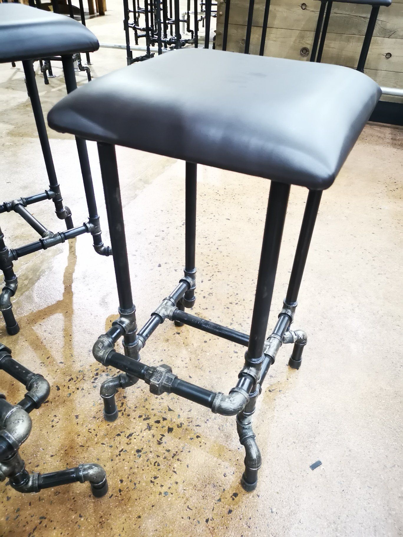 Bar Pipe Stool with foot rail Aluminium Flanges - Pipe Furniture One Stop Shop