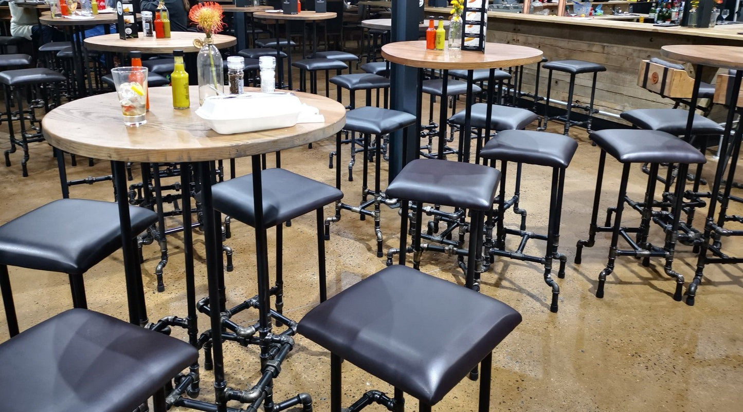 Bar Pipe Table with foot rail Aluminium Flanges - Pipe Furniture One Stop Shop