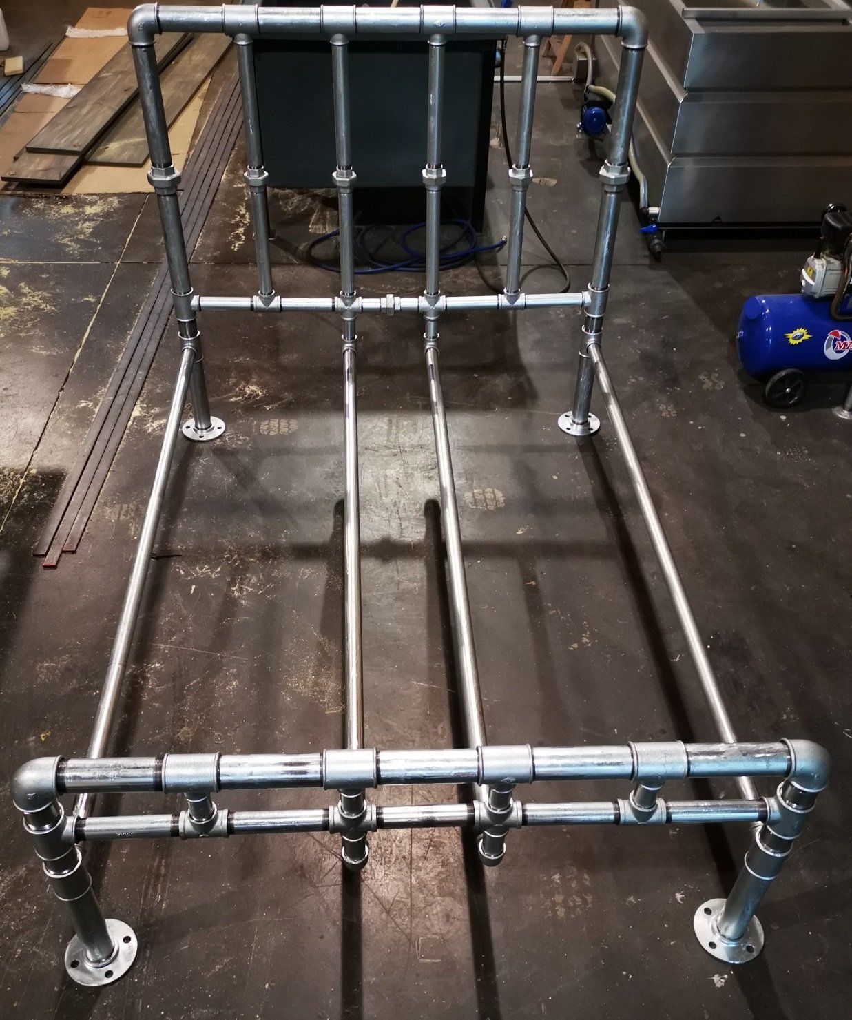 Pipe beds in 50x32mm pipe size format - Various options Aluminium Flanges - Pipe Furniture One Stop Shop