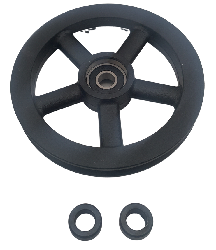120mm Aluminium black spoke wheel/pulley, bearing and bushes only