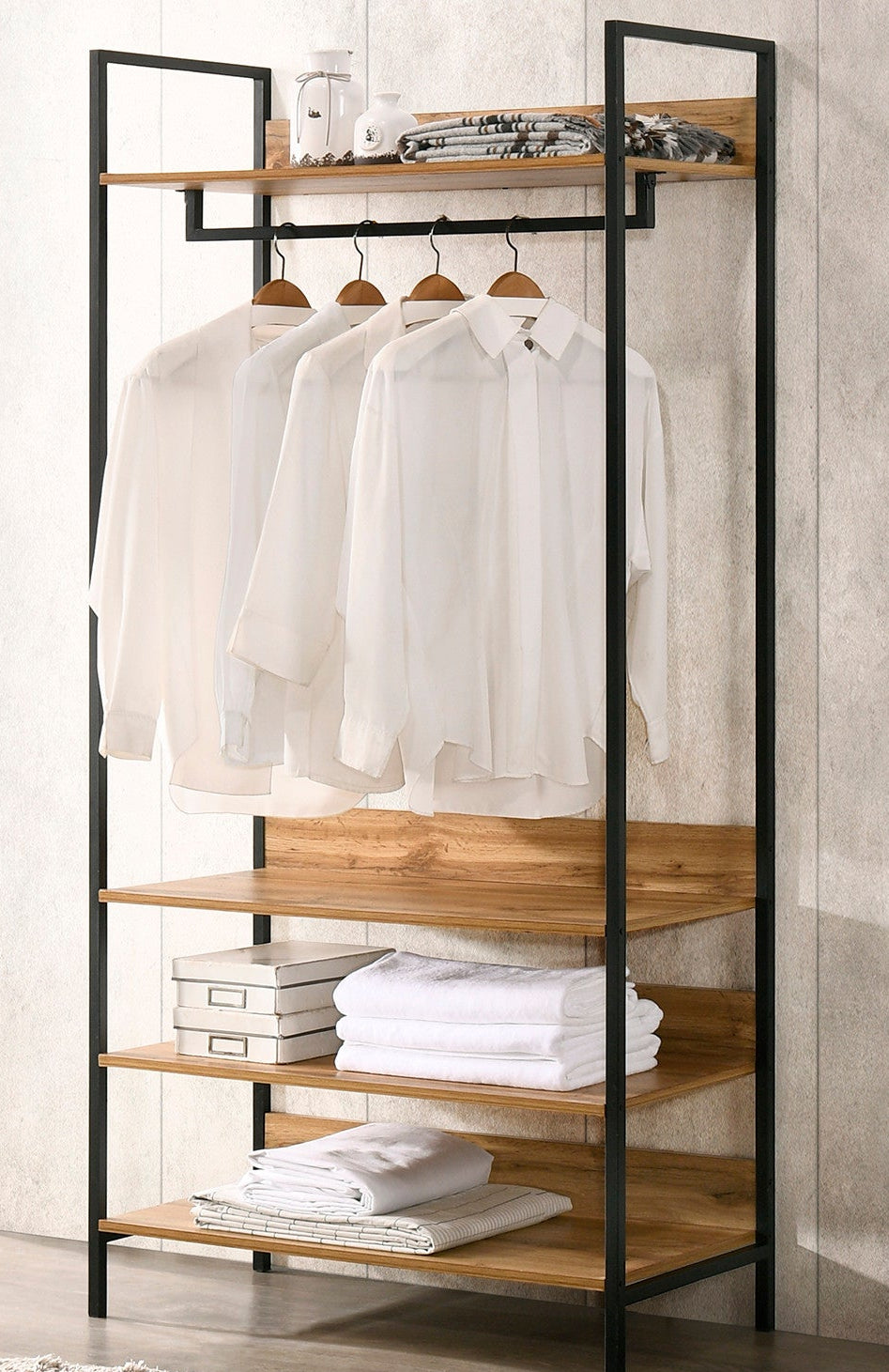 Open Wardrobe with Shelves – Space-Saving, Minimalist Storage for