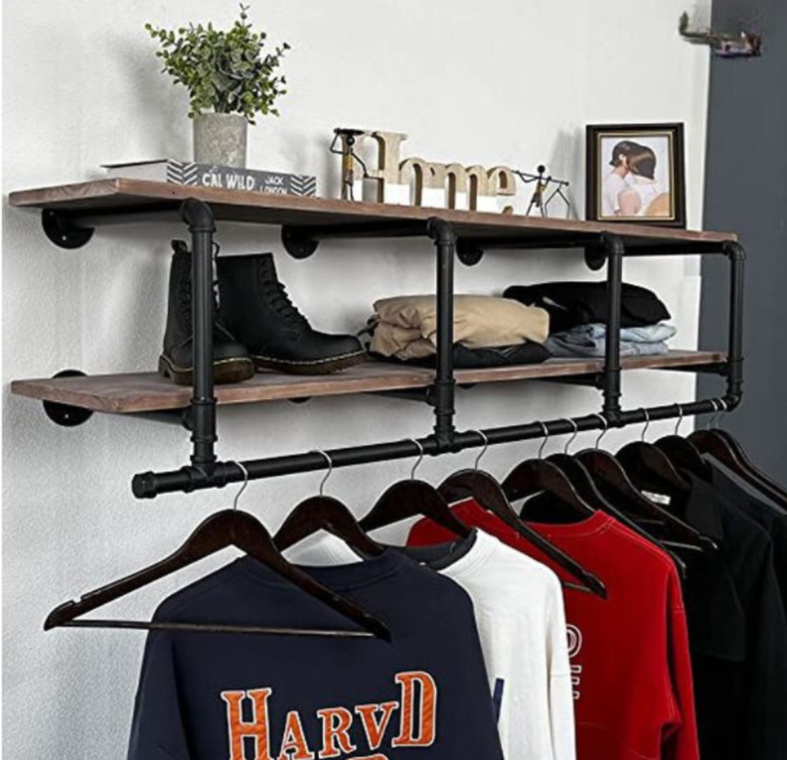 2 Tier wall mounted shelf & clothing rack – Aluminium Flanges-Pipe ...