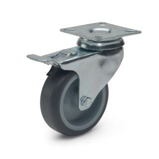 Grey Swivel Castor Plate With Brake (50mm Wheel Dia)