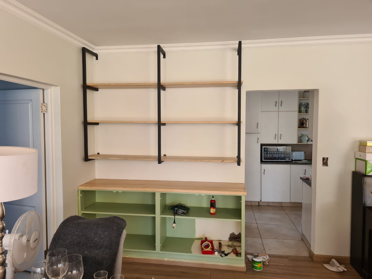 2 Tier 32mm square tubing E-shape shelf frames for 300mm wide wood