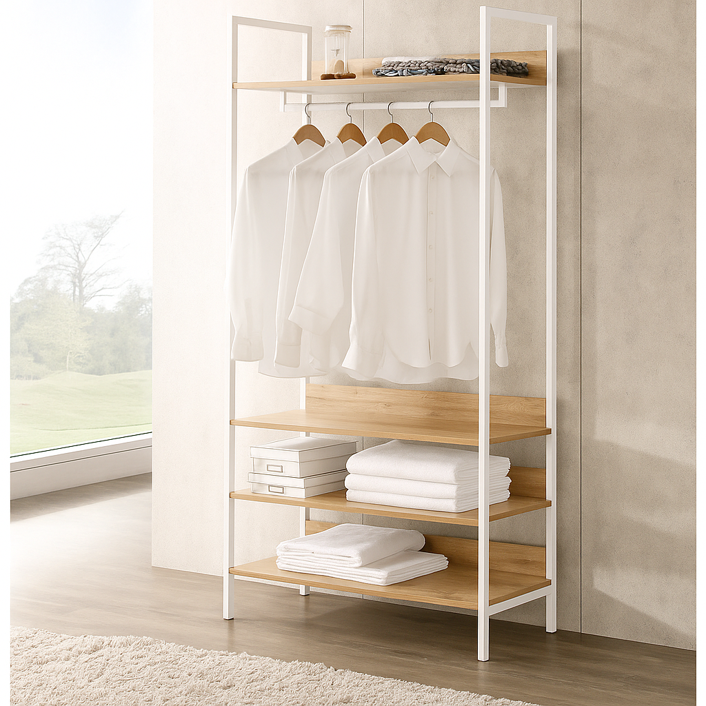 Open Wardrobe with Shelves – Space-Saving, Minimalist Storage for Guest Houses & Lodges