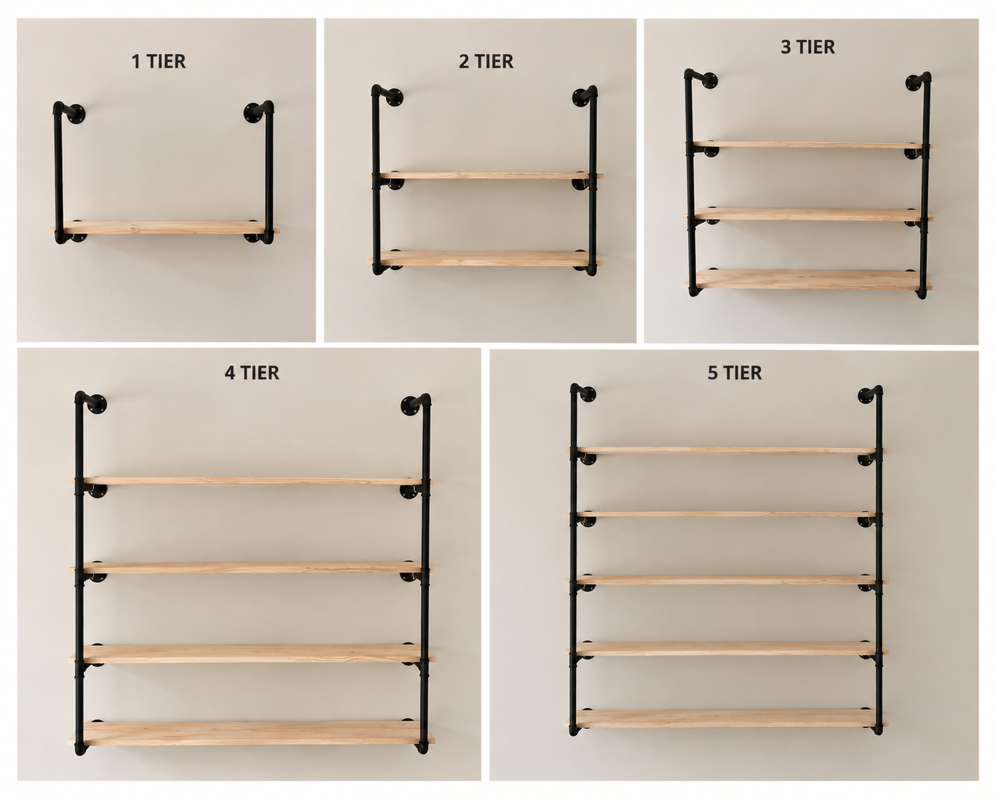 UrbanFrame E-Shape 20mm Pipe Frame Shelf kit - for 300mm wide plank (choose qty frames & colour)
