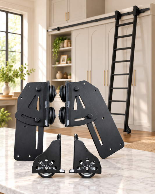 UrbanRail DIY Library or Sliding Ladder 70mm Classic Look Wheel Kit With Brake - Stow upright