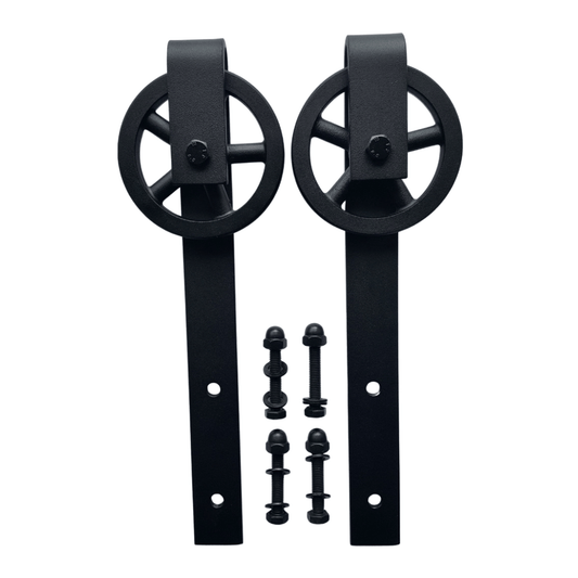 Premium Barn Door Wheel & Bracket Assembly Only - Vintage look 120mm Aluminium Spoke Wheel
