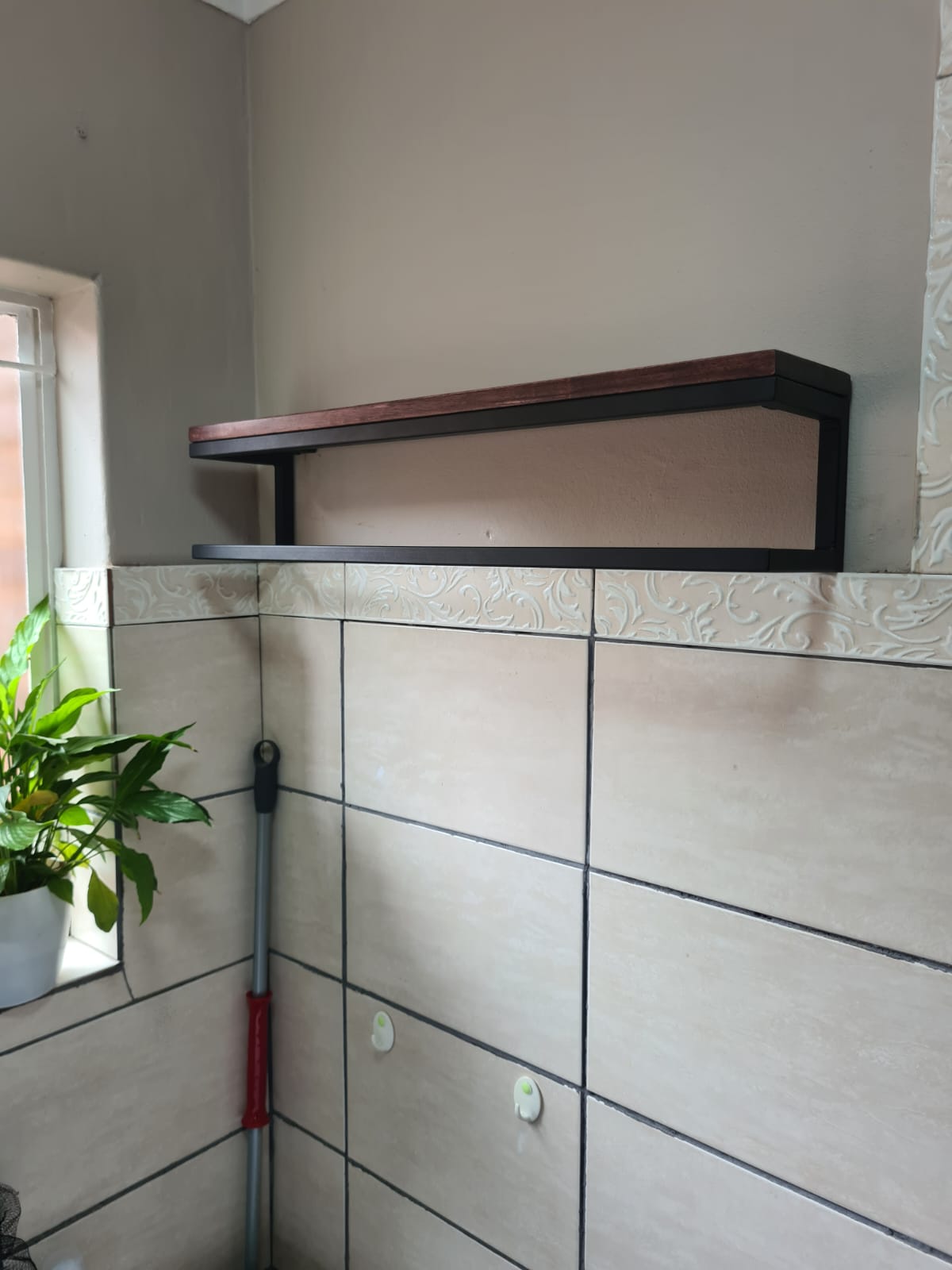 Towel rack 800mm with Rubberwood shelf