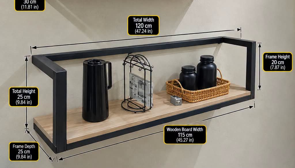 Industrial Floating Wall Display Shelf - 1200mm