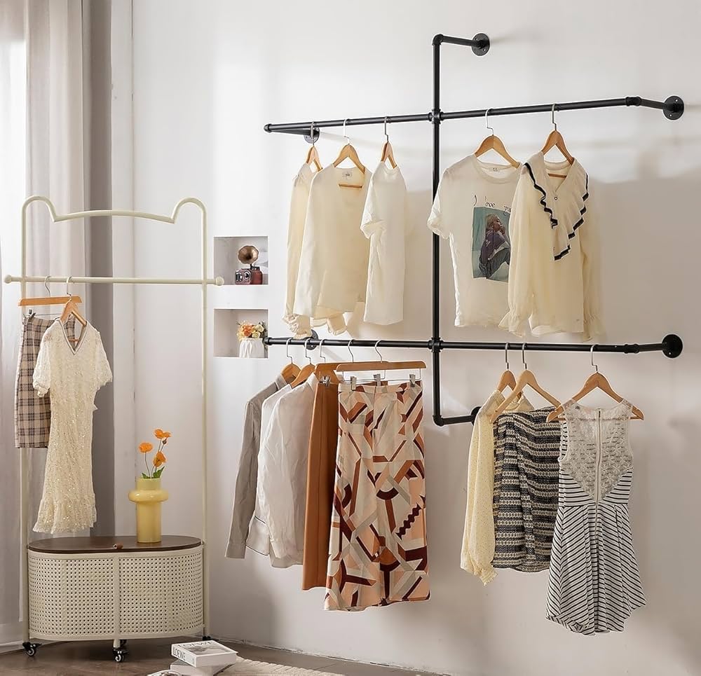 SpiderRail Heavy-Duty Wall-Mounted Clothing Rail | Industrial Steel Garment Rod | 2m x 1.6m