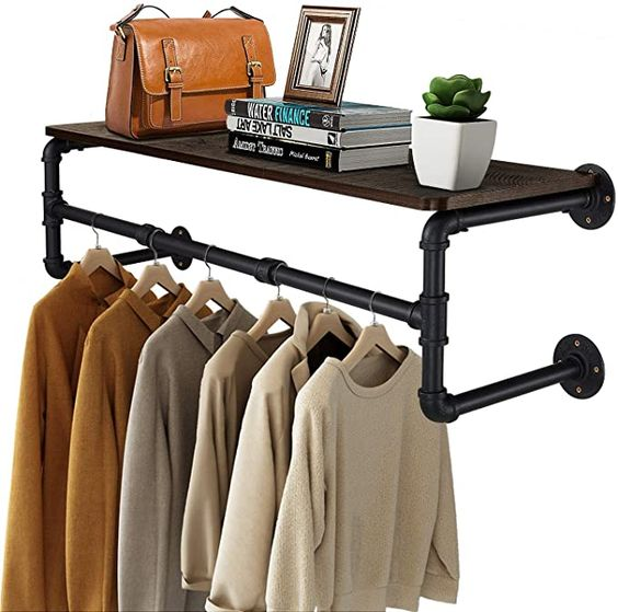 Wall mounted clothing rail with shelf