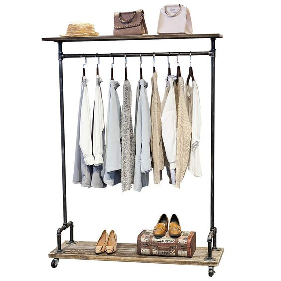 Clothing trolley with shelf on wheels Aluminium Flanges-Pipe
