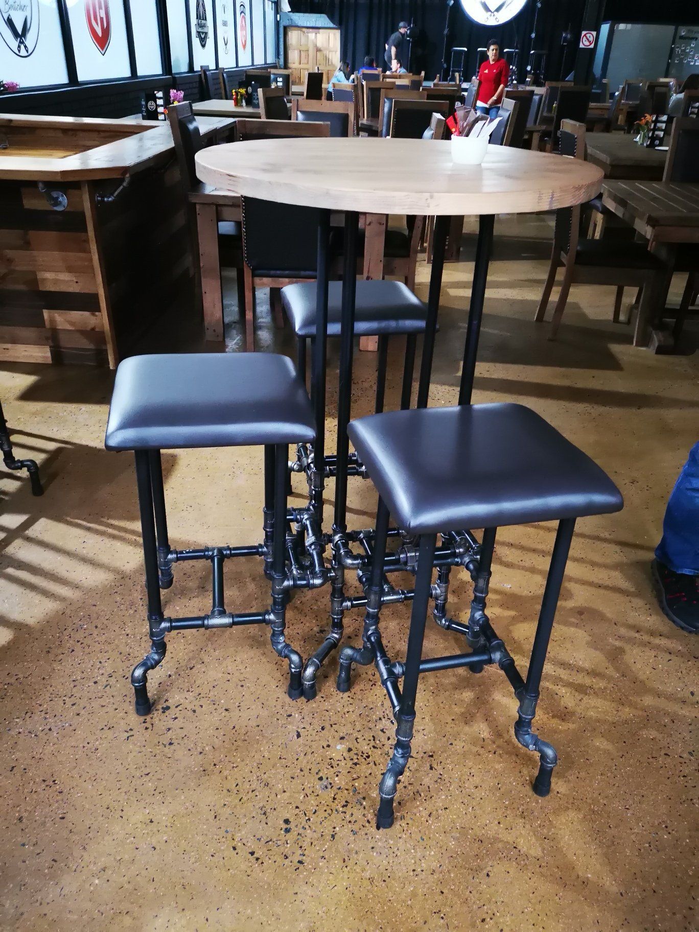 Bar Pipe Table with foot rail Aluminium Flanges - Pipe Furniture One Stop Shop 