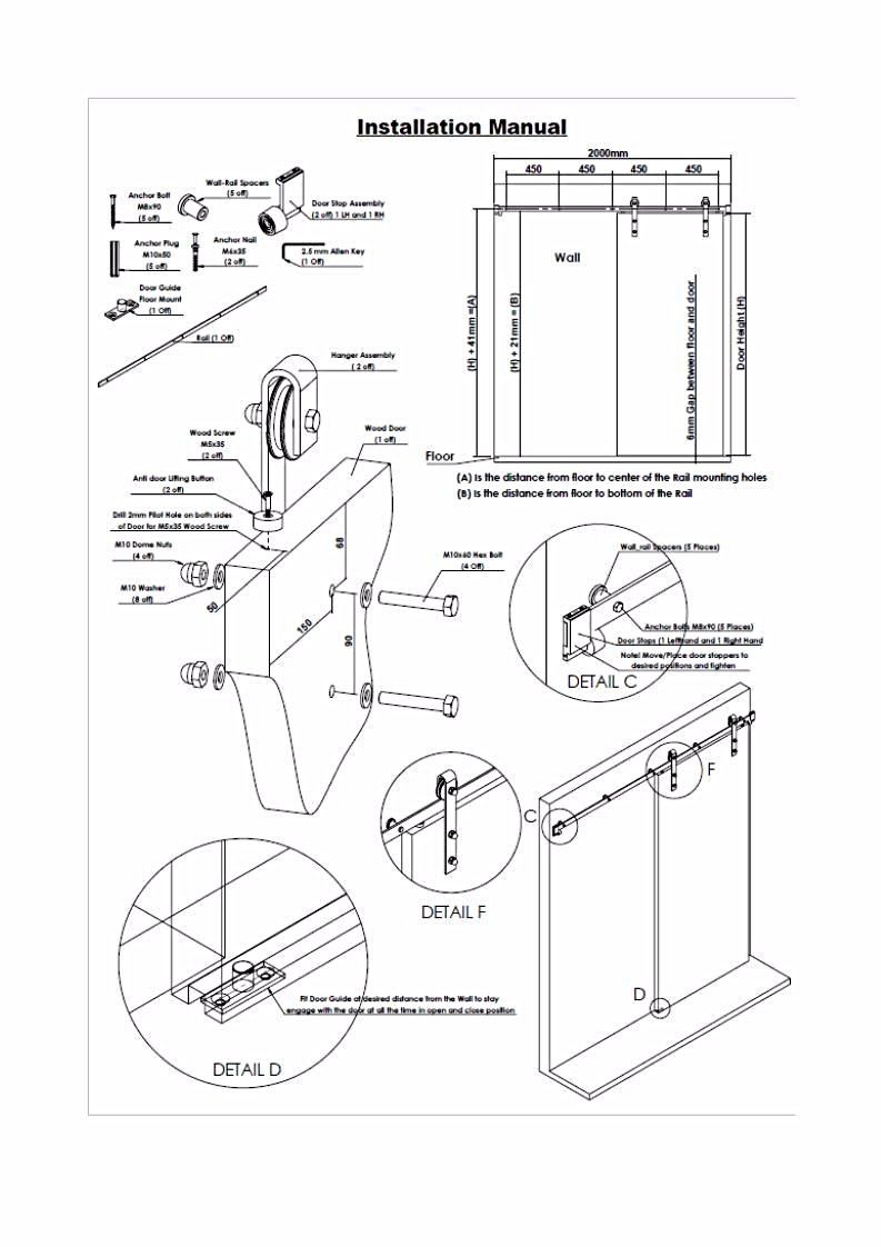 Barn Door Hardware Kit incl 2m Rail - 70mm Aluminium Wheel - Aluminium Flanges